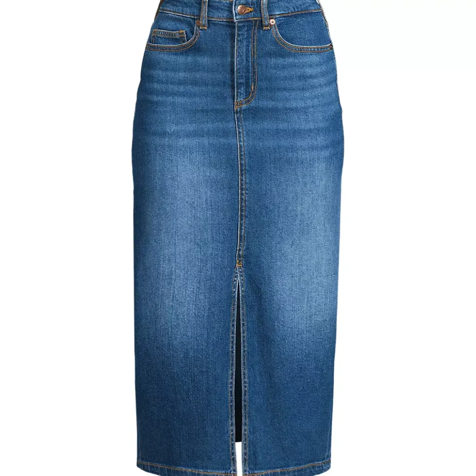 Women's Soft Denim Midi Column Skirt
