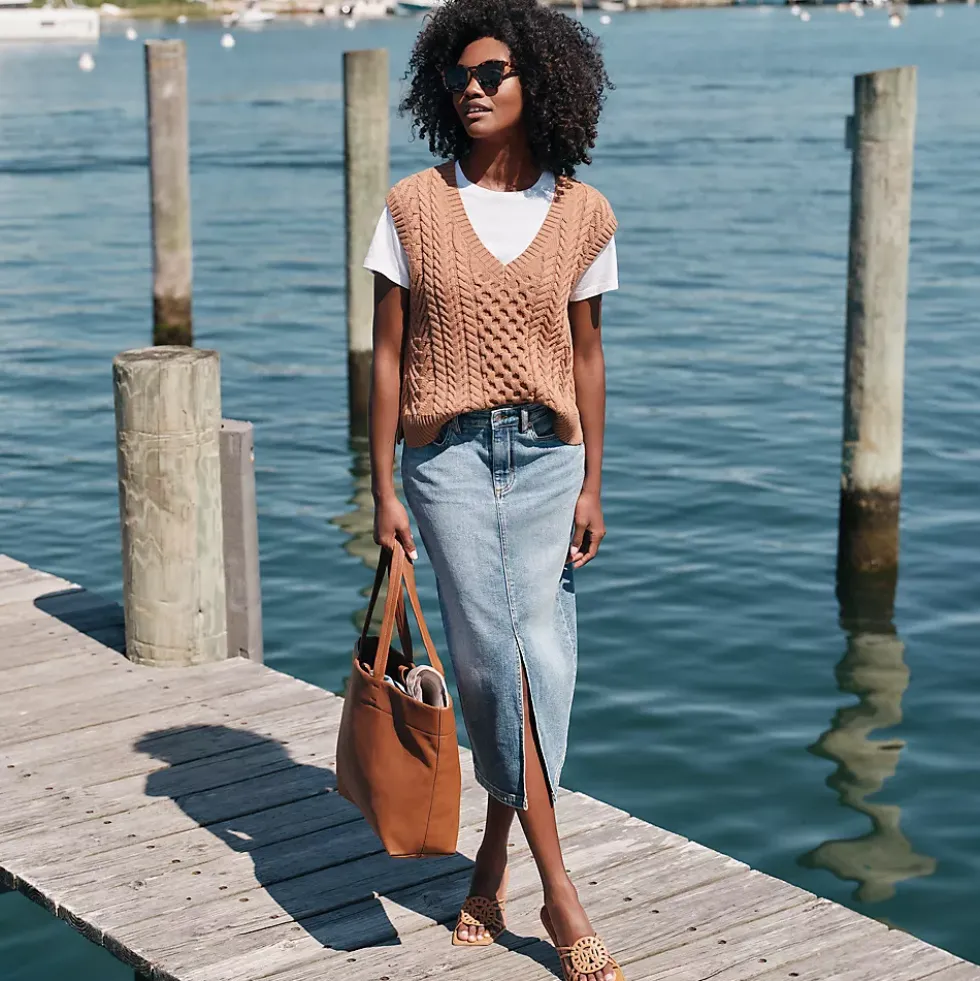 Women's Soft Denim Midi Column Skirt