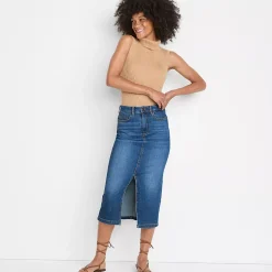 Women's Soft Denim Midi Column Skirt