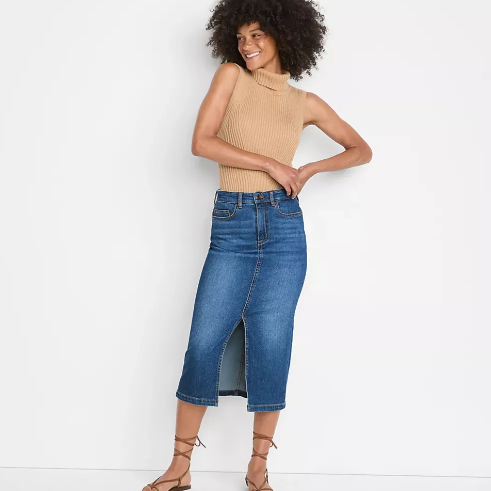 Women's Soft Denim Midi Column Skirt