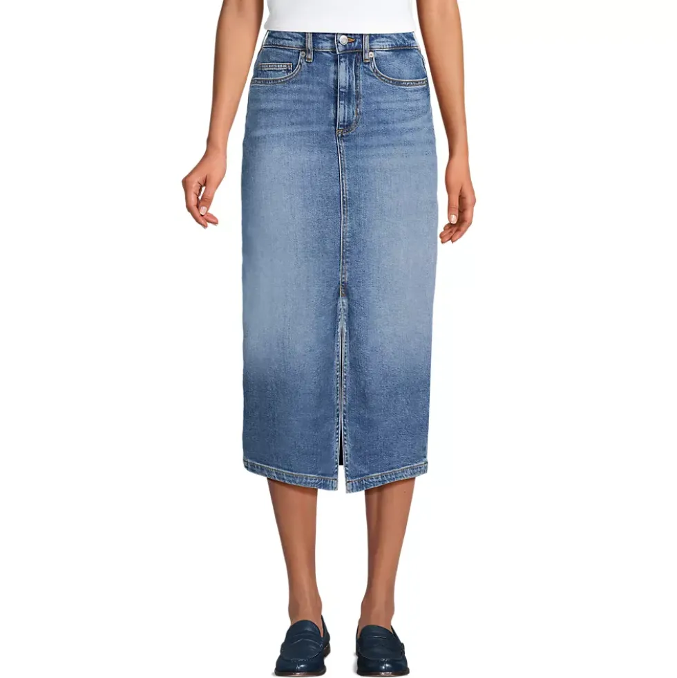 Women's Soft Denim Midi Column Skirt