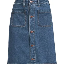 Women's Soft Denim Mid Rise Button Through Above the Knee Skirt