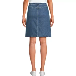 Women's Soft Denim Mid Rise Button Through Above the Knee Skirt