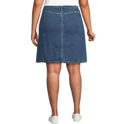 Women's Soft Denim Mid Rise Button Through Above the Knee Skirt