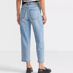 Women's Soft Denim Mid Rise Relaxed Straight Crop Jeans