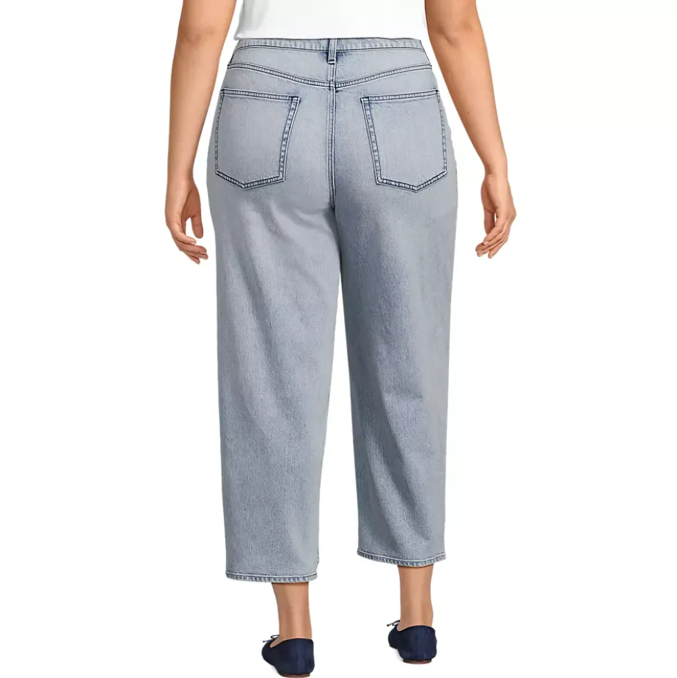 Women's Soft Denim Mid Rise Relaxed Straight Crop Jeans