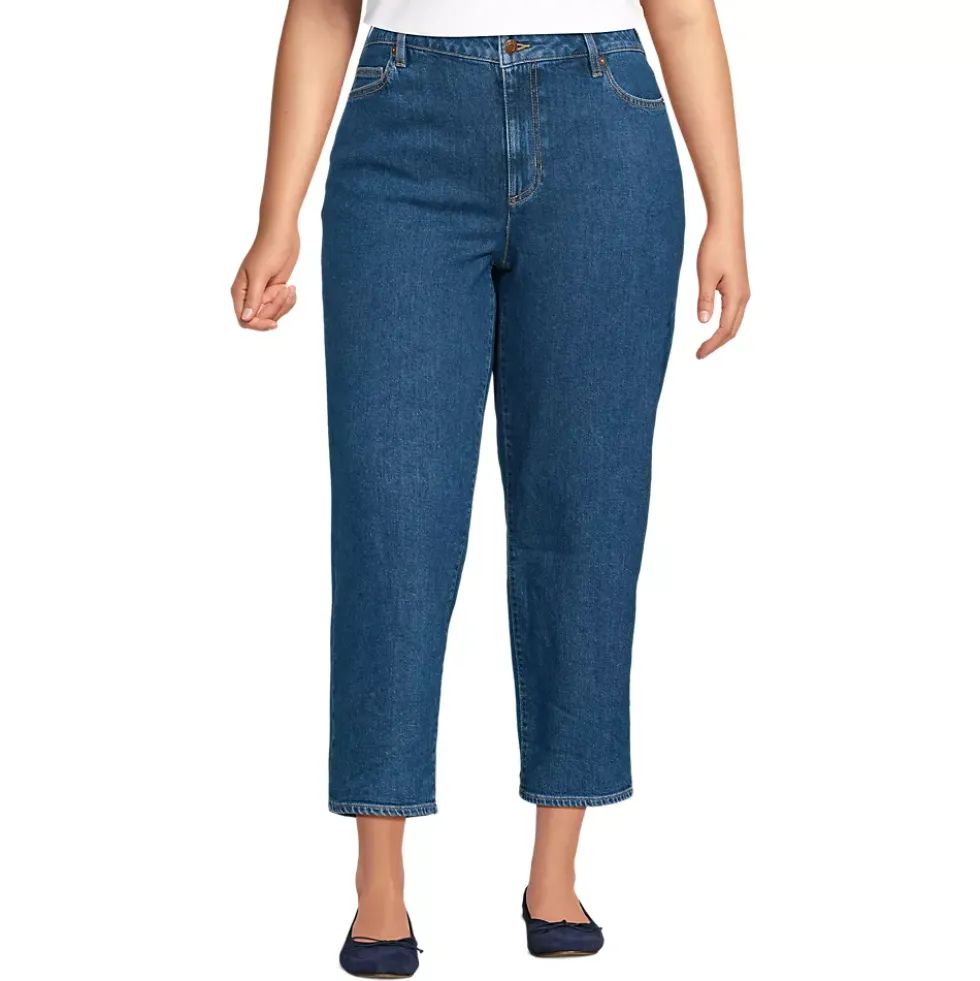 Women's Soft Denim Mid Rise Relaxed Straight Crop Jeans