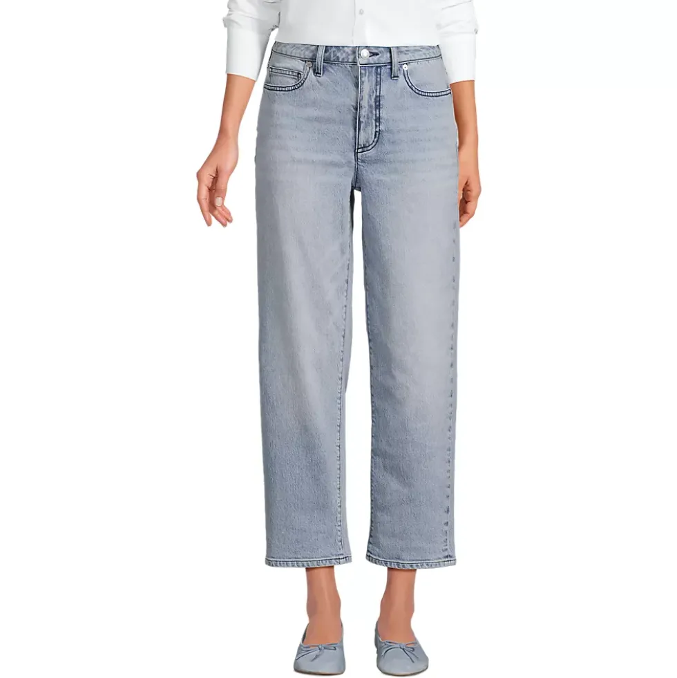 Women's Soft Denim Mid Rise Relaxed Straight Crop Jeans