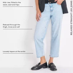 Women's Soft Denim Mid Rise Relaxed Straight Crop Jeans
