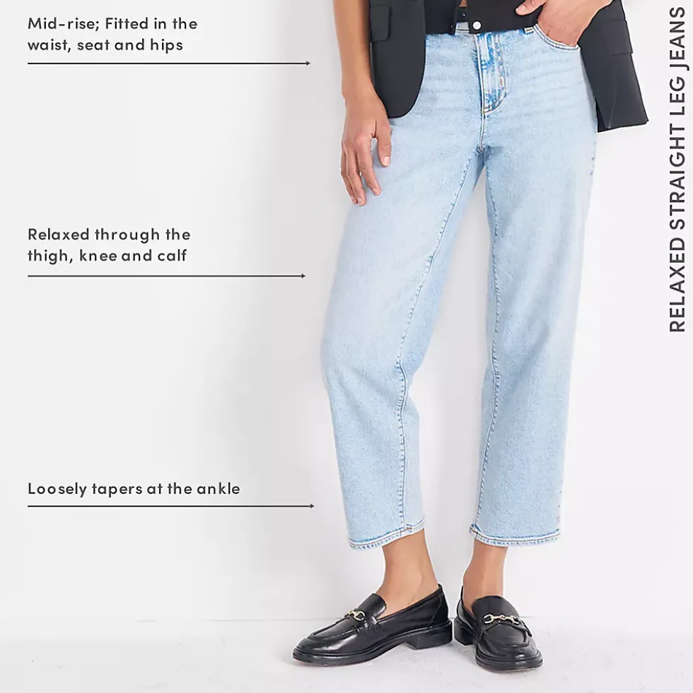Women's Soft Denim Mid Rise Relaxed Straight Crop Jeans