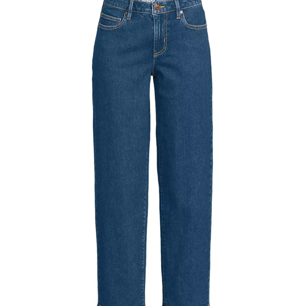 Women's Soft Denim Mid Rise Relaxed Straight Crop Jeans