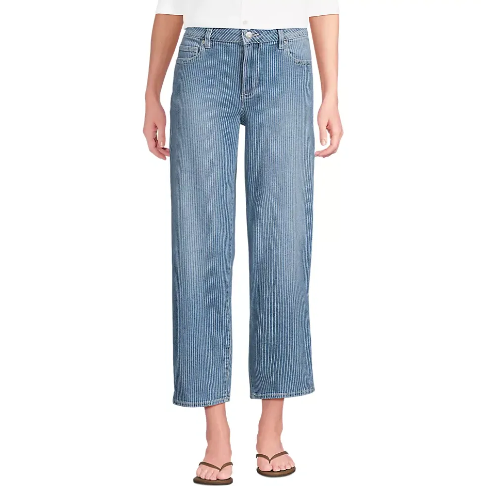Women's Soft Denim Mid Rise Relaxed Straight Crop Jeans