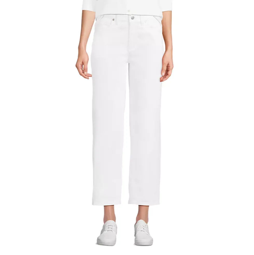 Women's Soft Denim Mid Rise Relaxed Straight Crop Jeans