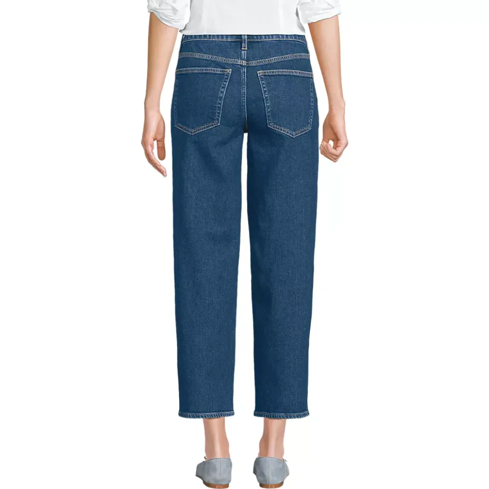Women's Soft Denim Mid Rise Relaxed Straight Crop Jeans