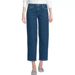 Women's Soft Denim Mid Rise Relaxed Straight Crop Jeans