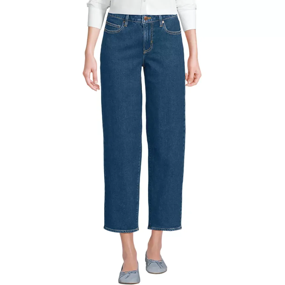 Women's Soft Denim Mid Rise Relaxed Straight Crop Jeans