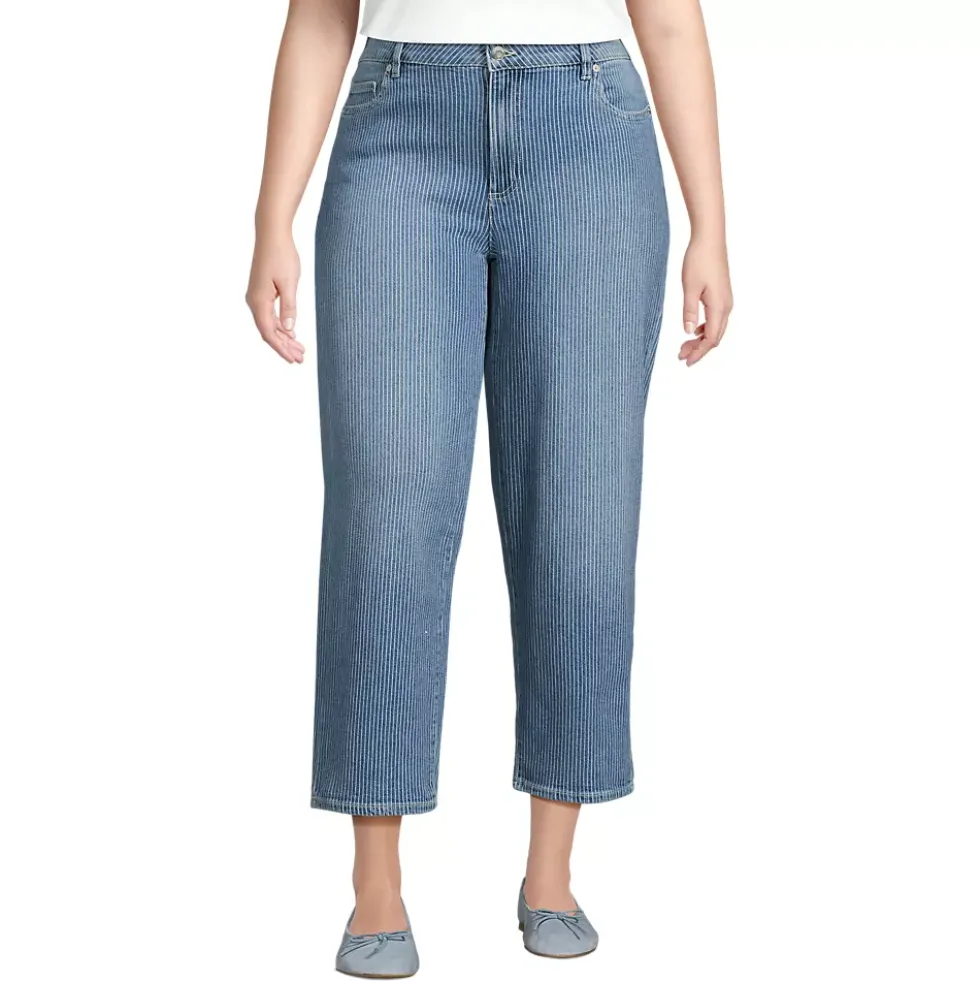 Women's Soft Denim Mid Rise Relaxed Straight Crop Jeans