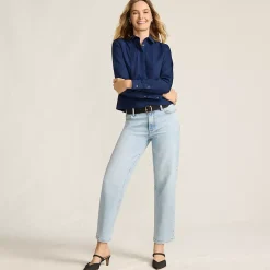Women's Soft Denim Mid Rise Relaxed Straight Crop Jeans