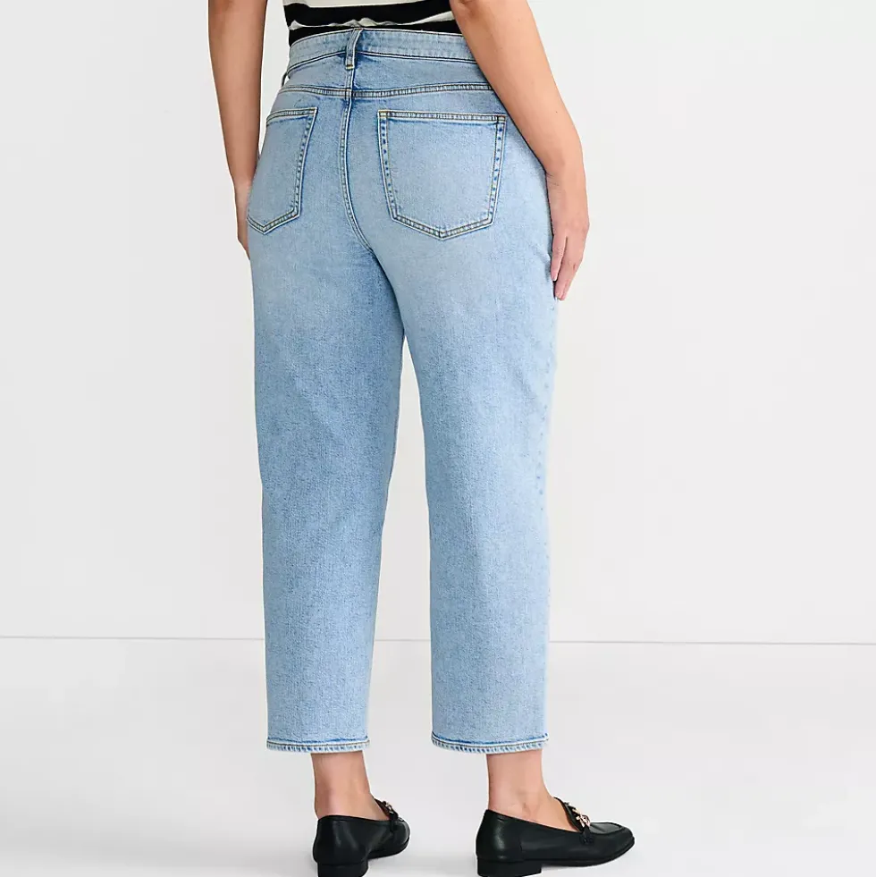 Women's Soft Denim Mid Rise Relaxed Straight Crop Jeans
