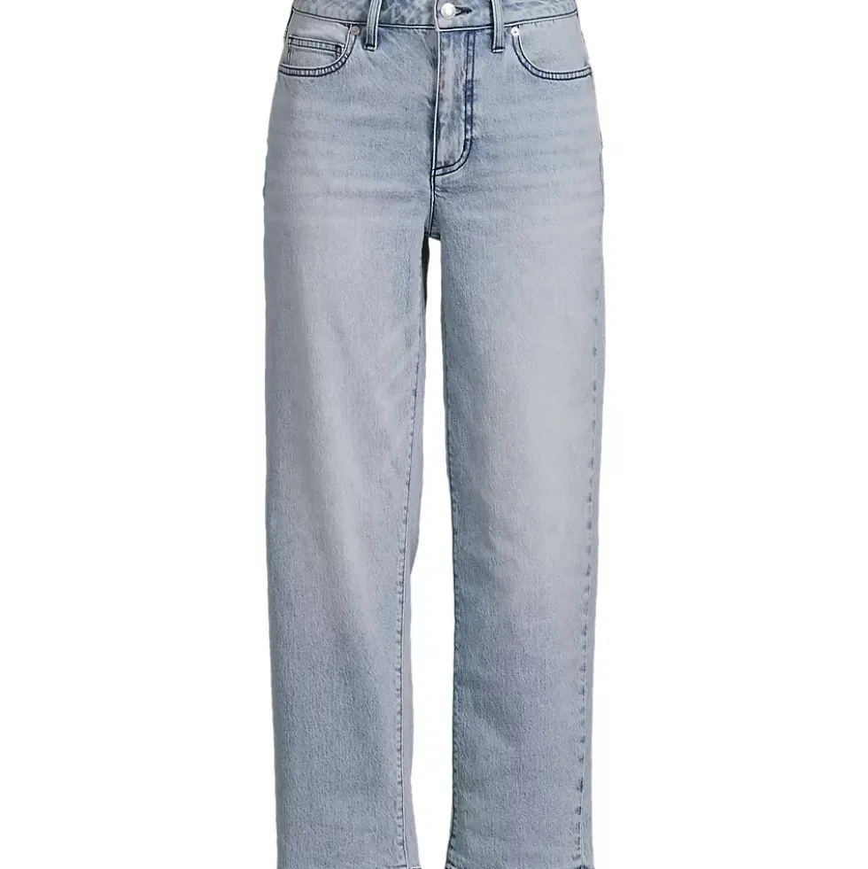 Women's Soft Denim Mid Rise Relaxed Straight Crop Jeans