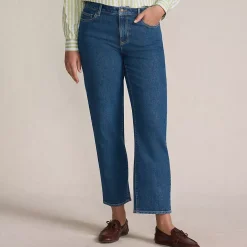 Women's Soft Denim Mid Rise Relaxed Straight Crop Jeans