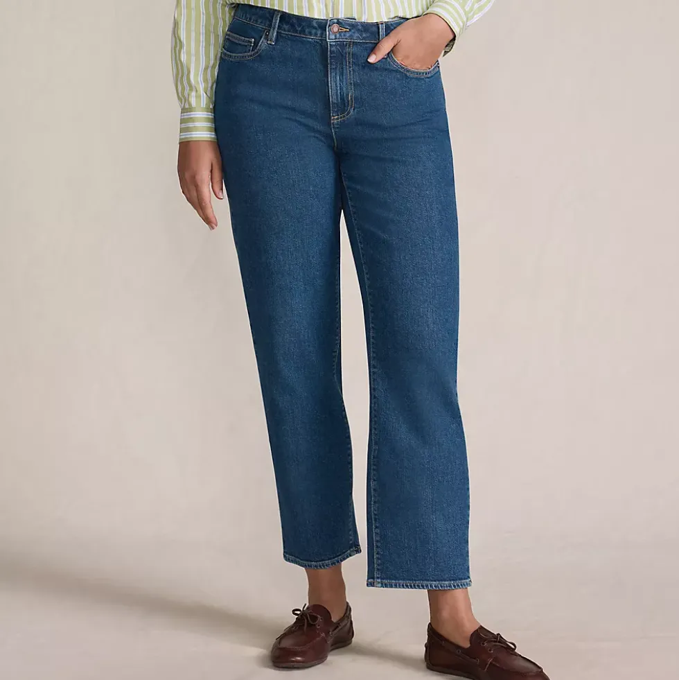 Women's Soft Denim Mid Rise Relaxed Straight Crop Jeans