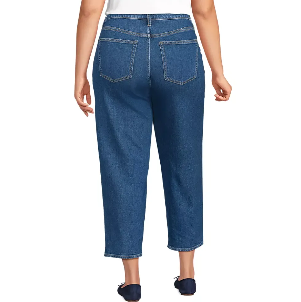 Women's Soft Denim Mid Rise Relaxed Straight Crop Jeans