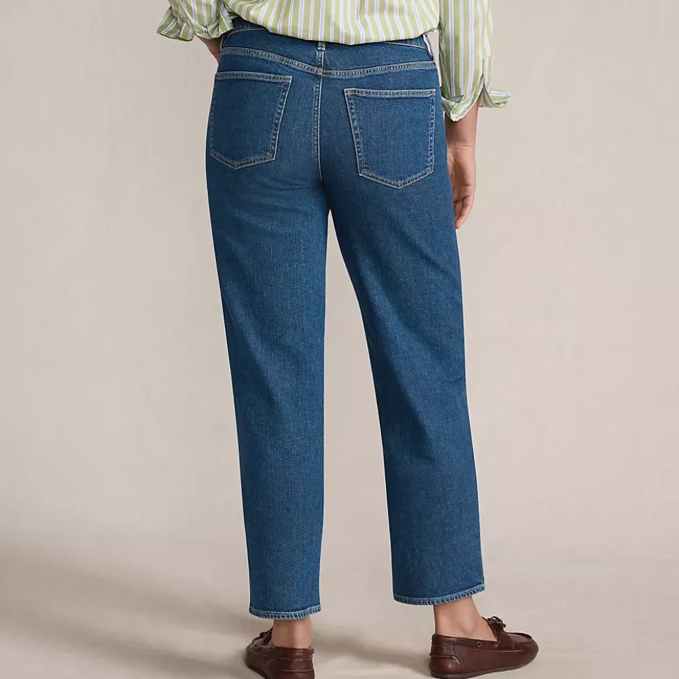 Women's Soft Denim Mid Rise Relaxed Straight Crop Jeans