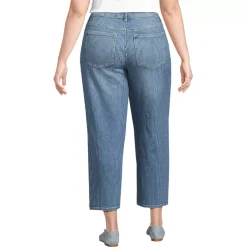 Women's Soft Denim Mid Rise Relaxed Straight Crop Jeans