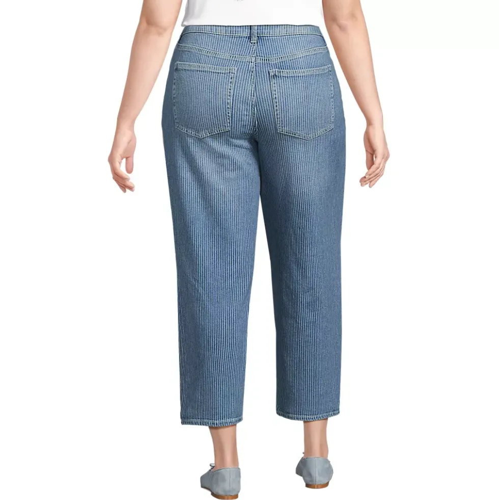 Women's Soft Denim Mid Rise Relaxed Straight Crop Jeans