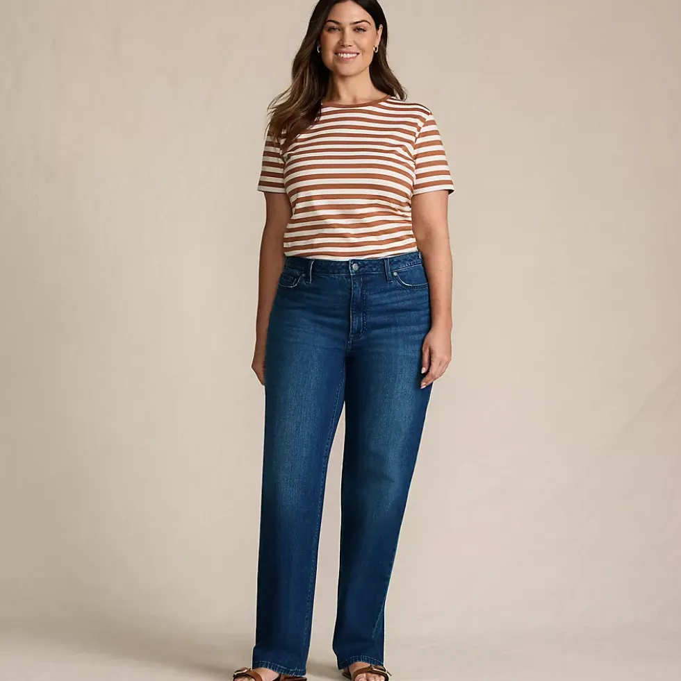 Women's Soft Denim Mid Rise Relaxed Straight Leg Jeans
