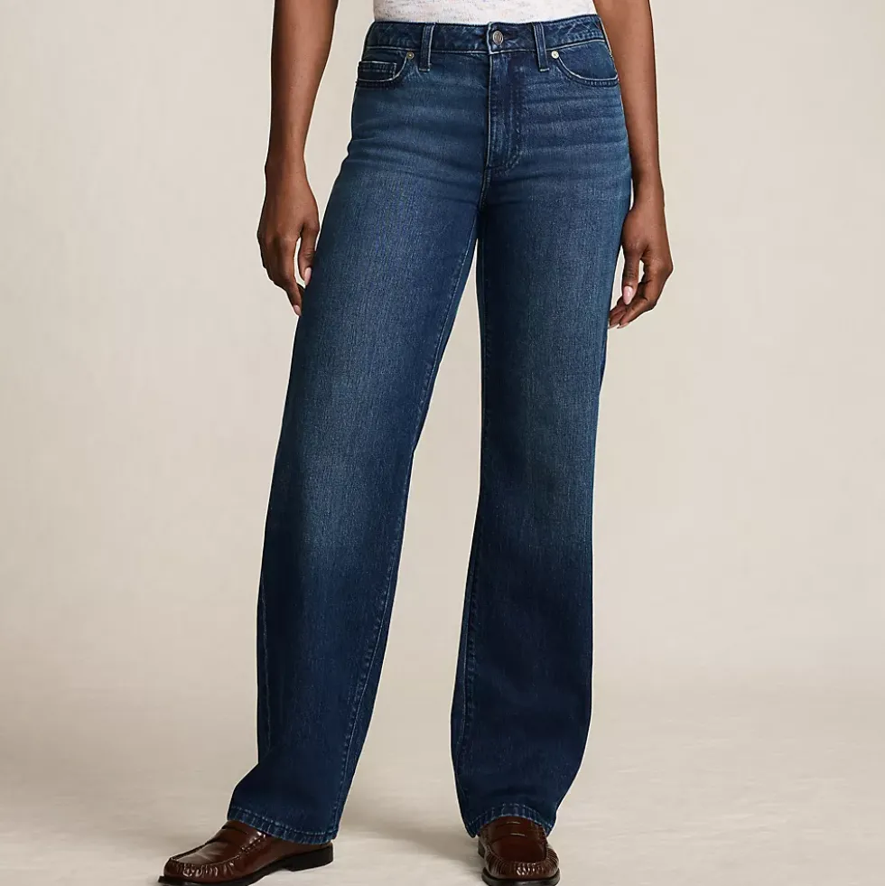 Women's Soft Denim Mid Rise Relaxed Straight Leg Jeans