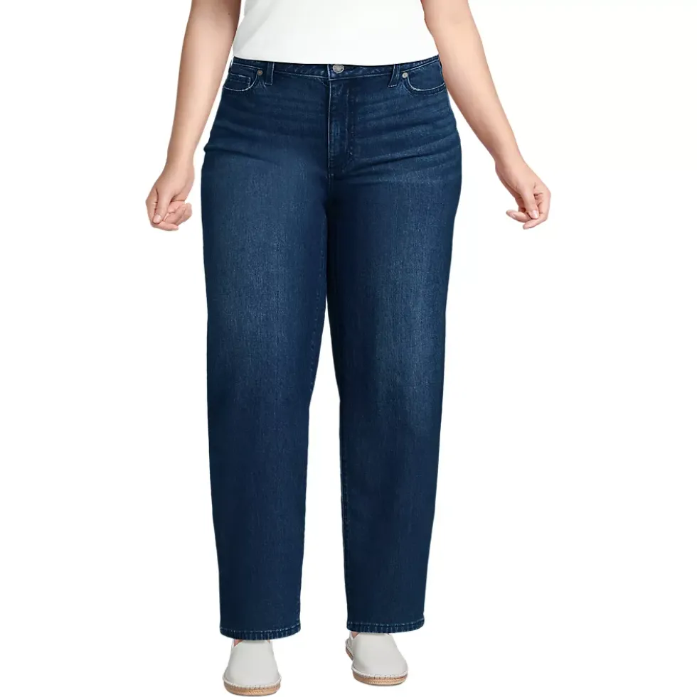 Women's Soft Denim Mid Rise Relaxed Straight Leg Jeans