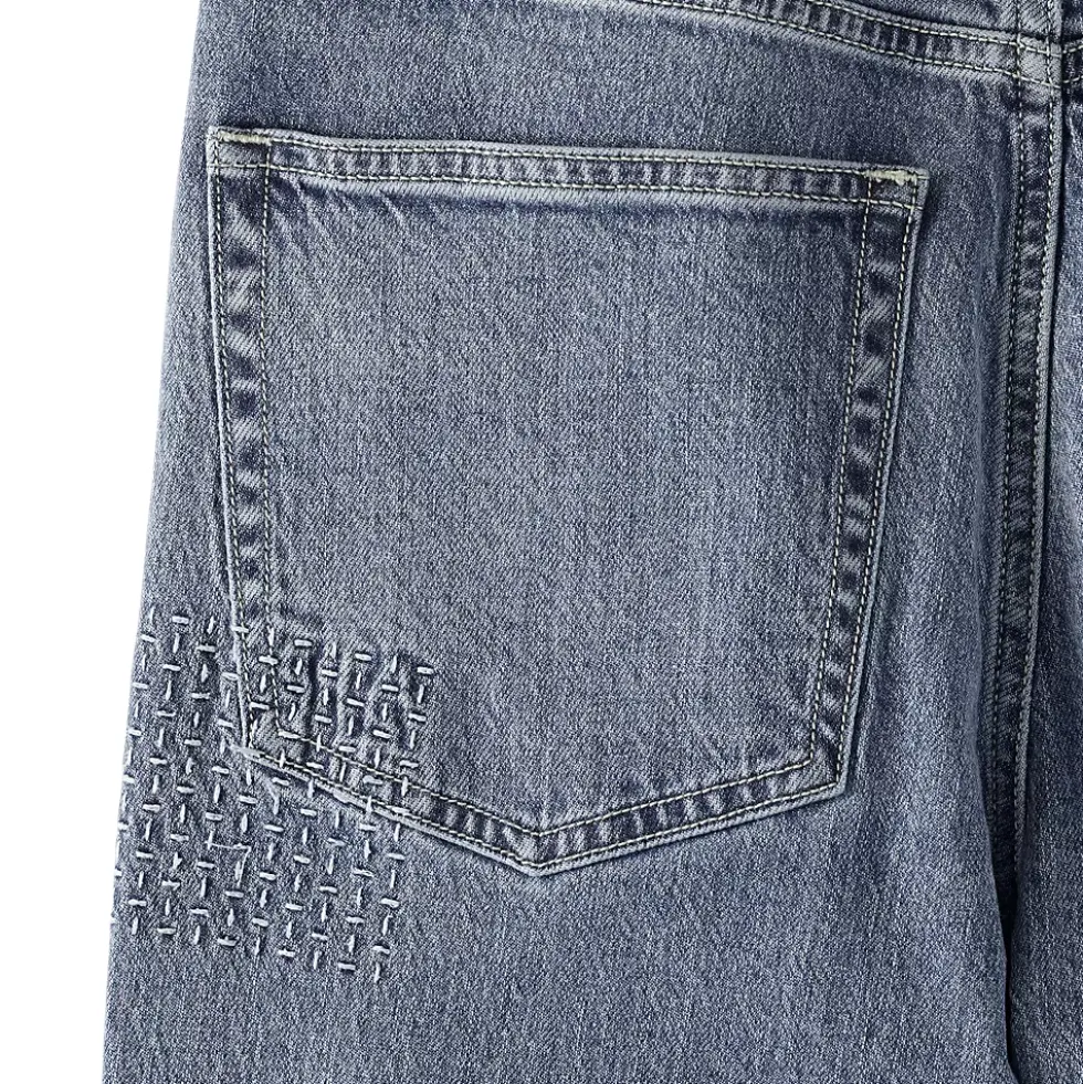 Women's Soft Denim Mid Rise Relaxed Straight Crop Patchwork Jeans