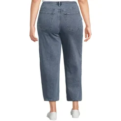 Women's Soft Denim Mid Rise Relaxed Straight Crop Patchwork Jeans