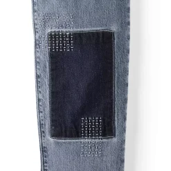 Women's Soft Denim Mid Rise Relaxed Straight Crop Patchwork Jeans