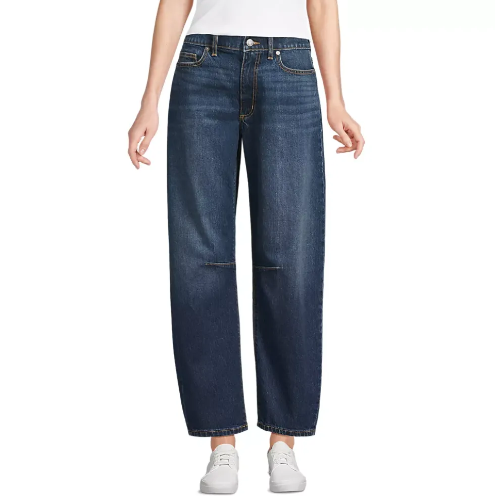 Women's Soft Denim Mid Rise Relaxed Barrel Leg Ankle Jeans
