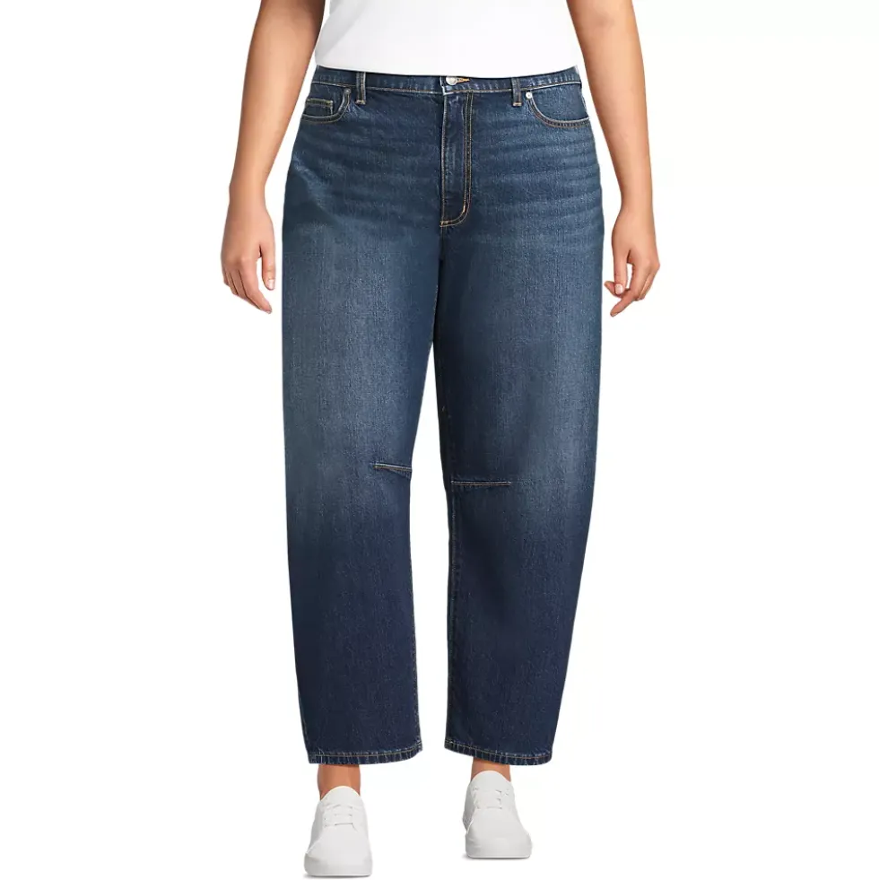 Women's Soft Denim Mid Rise Relaxed Barrel Leg Ankle Jeans