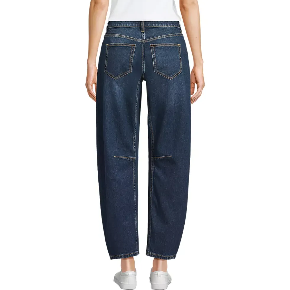 Women's Soft Denim Mid Rise Relaxed Barrel Leg Ankle Jeans