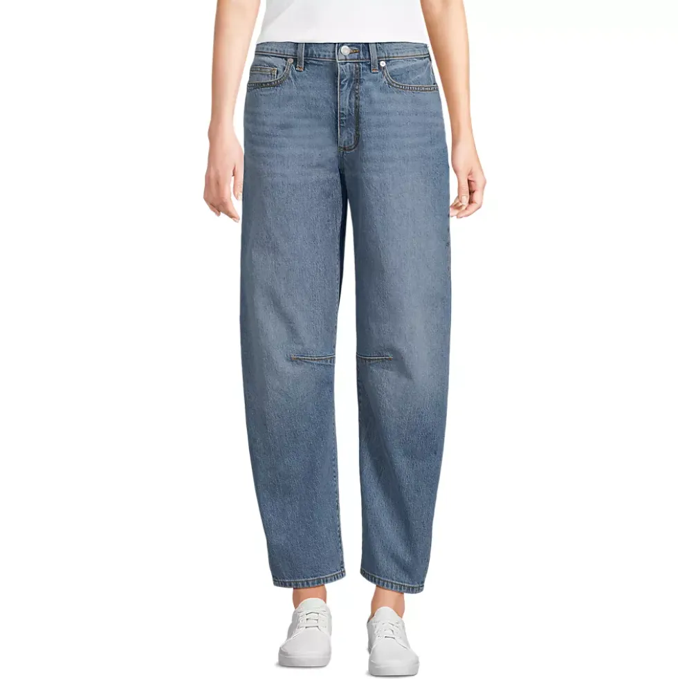 Women's Soft Denim Mid Rise Relaxed Barrel Leg Ankle Jeans