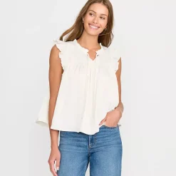 Women's Split Neck Satin Ruffle Blouse