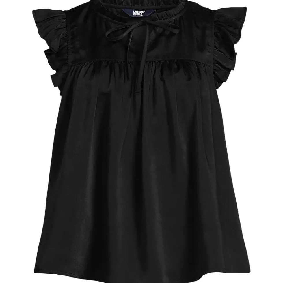 Women's Split Neck Satin Ruffle Blouse
