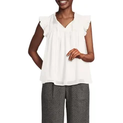 Women's Split Neck Satin Ruffle Blouse