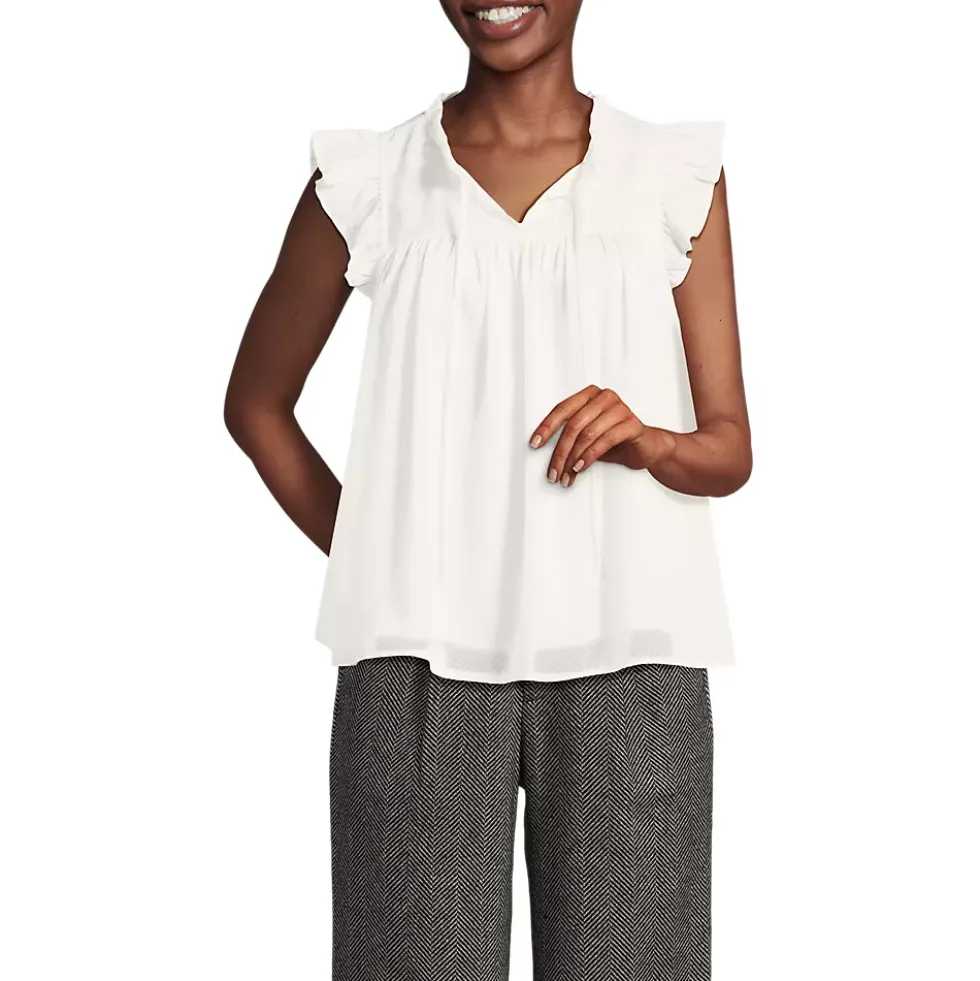Women's Split Neck Satin Ruffle Blouse