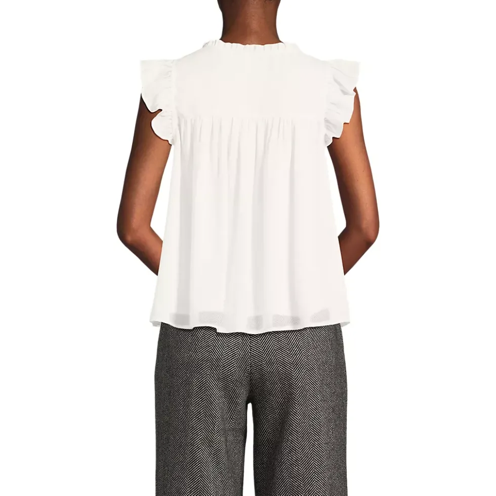 Women's Split Neck Satin Ruffle Blouse