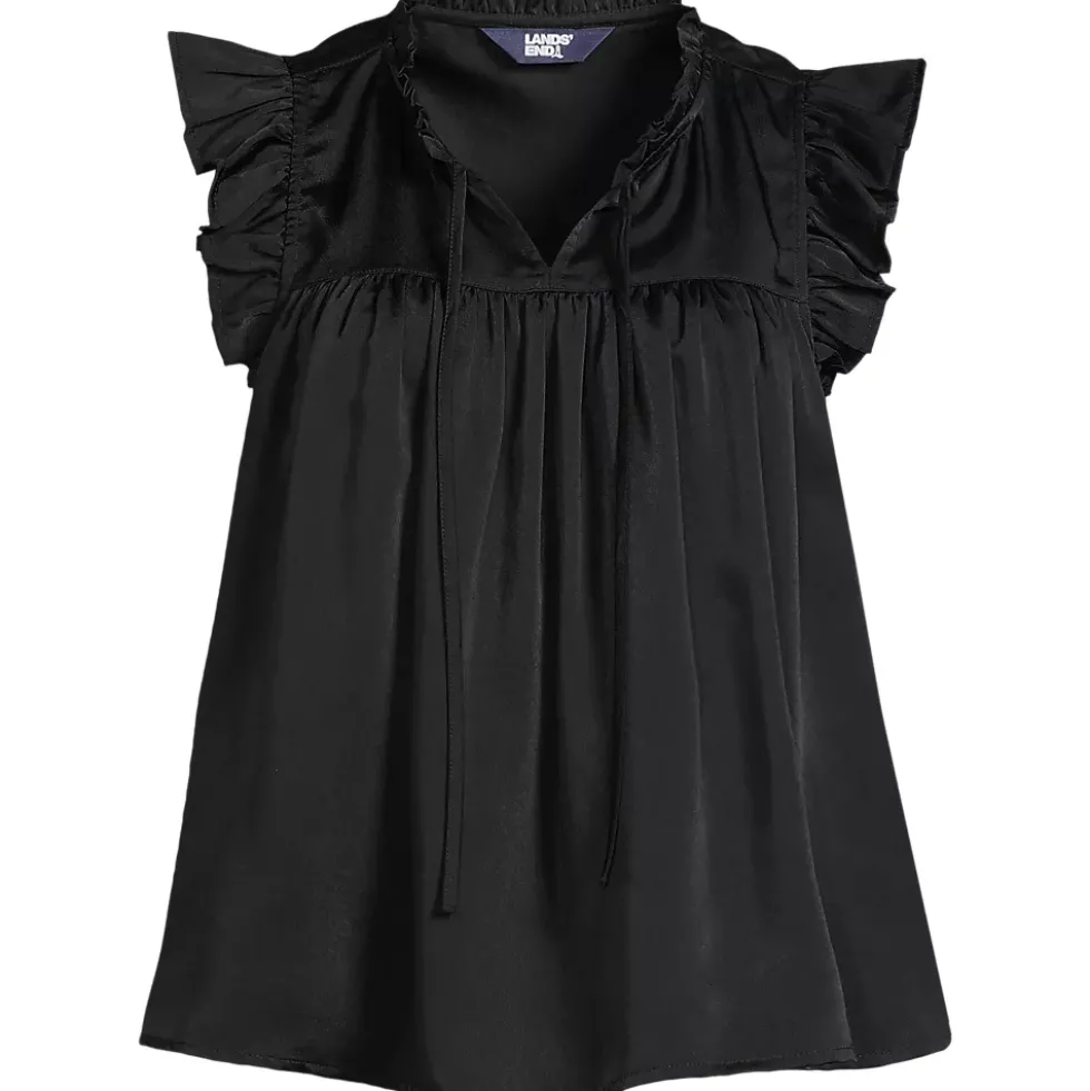 Women's Split Neck Satin Ruffle Blouse
