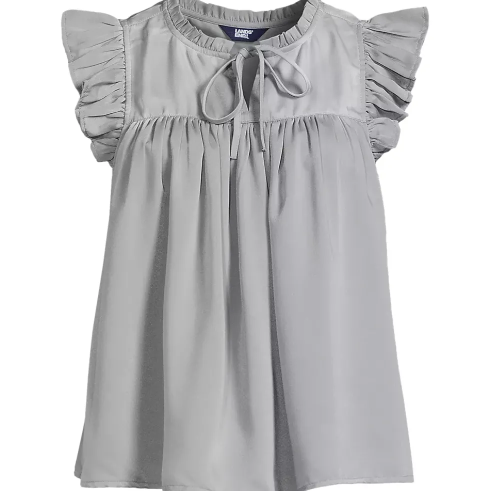 Women's Split Neck Satin Ruffle Blouse