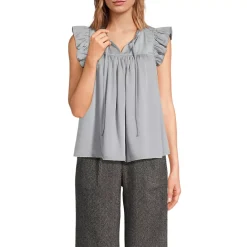 Women's Split Neck Satin Ruffle Blouse