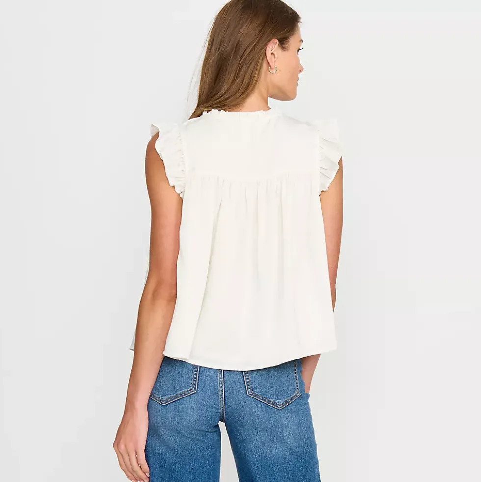 Women's Split Neck Satin Ruffle Blouse