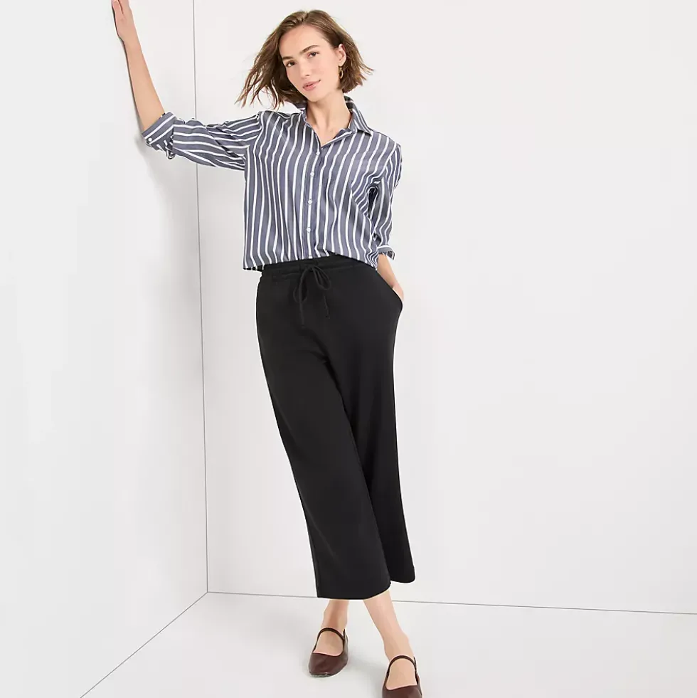 Women's Sport Knit Elastic Waist Wide Leg Crop Pants